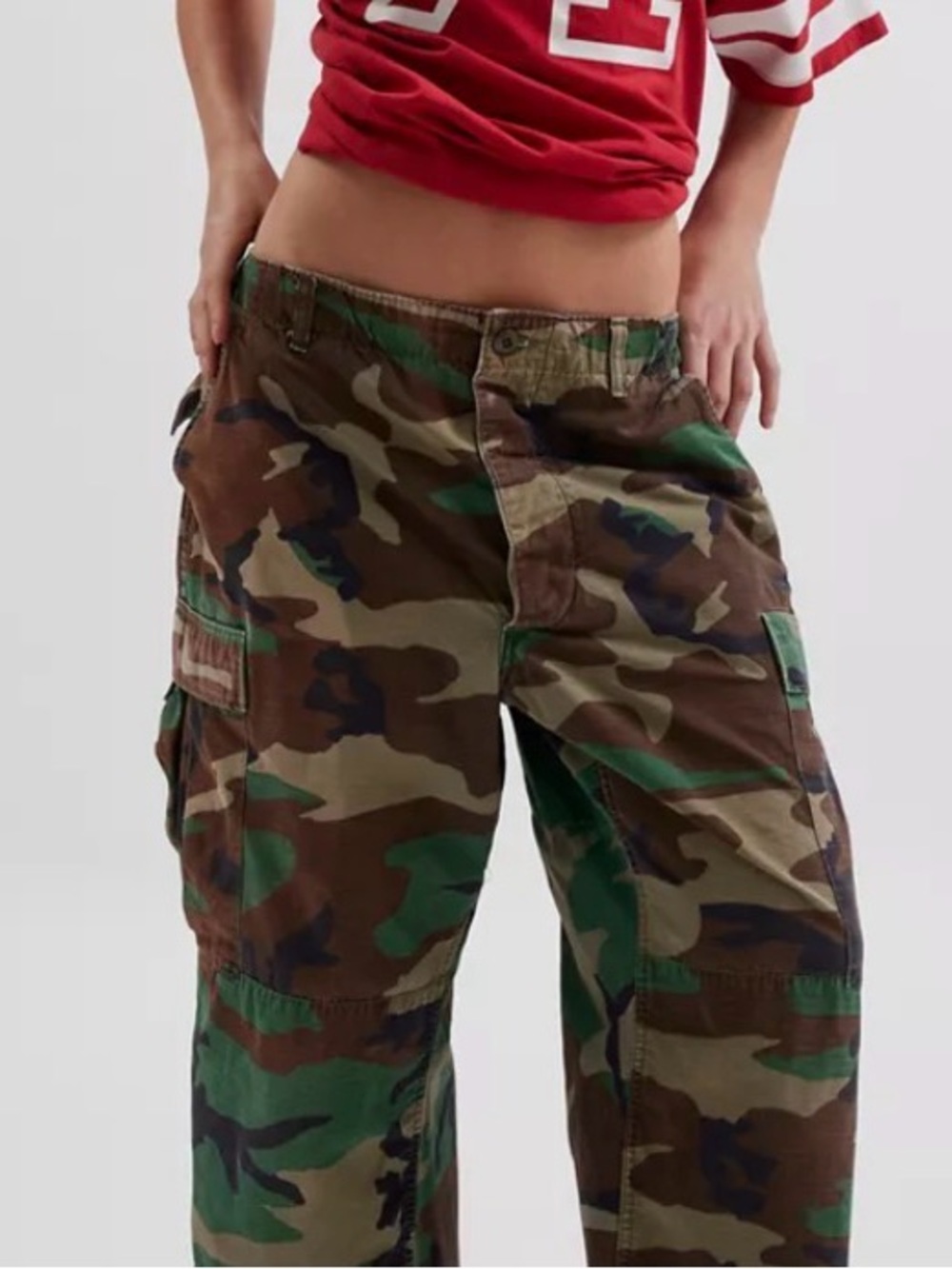 Camo Cargo Pants - Green Brown Woodland Print